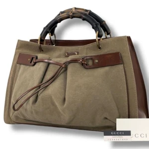 Borsa donna Gucci bambù borsetta tote bag tela pelle beige usata delicatamente originale JPN. - Foto 1 di 19