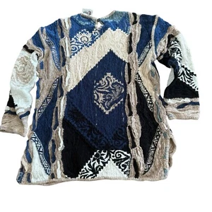 Coogi Vintage Women’s Sz S Cable Knit Sweater Blues Browns Back Neck Button - Picture 1 of 12