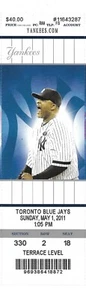 NEW YORK YANKEES vs Blue Jays 05/01/2011 TICKET Mariano Rivera Save - Picture 1 of 1