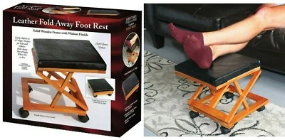 Rolling Foot Rest, Collapsible Cushioned Foot Stool Ottoman, Black Leather Top - Image 1 of 4