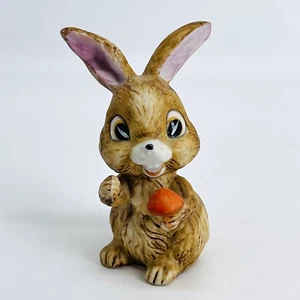 VTG HAND-PAINTED BROWN COUNTRY FARM CERAMIC BUNNY RABBIT W/MUSHROOM FIGURINE - Picture 1 of 7