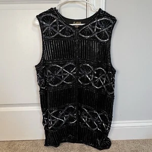 Mary McFadden Pure Silk Polyester Tunika Hand Perlen Kleid Vintage 1980’s Damen M - Bild 1 von 6
