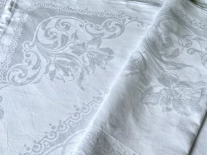 Antique Linen Damask Large Tablecloth Poppies 217cm / 85” - Picture 1 of 14