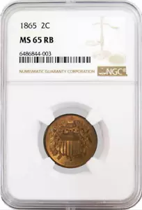 :1865 SHIELD TWO CENT GEM BU NGC MS65RB(RED OBV) LOW POP RARIETY R4 HIGH GRADES - Picture 1 of 4