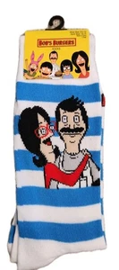 Bob's Burger Bob & Linda Belcher weiß mit blauen Streifen Unisex Crew Socken - Bild 1 von 6