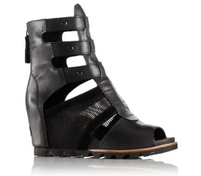 Sandalias Sorel Joanie Gladiador Malla Cuña Cuero Negro Mujer Talla 10 Foto 1 de 4