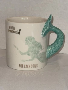 Mermaid Ceramic Mug 3D Tail Handle Coffee Tea Mug Cup White with Gold Seaside - Picture 1 of 8