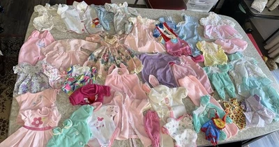 VTG 37 Lot Smaller Sz Baby Doll Girl Clothes Dresses Rompers Tops Bottoms Jumper - Image 1 of 4