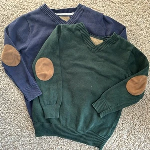Hope & Henry Boys Sweaters XXS (3T/4T) Set of 2 Green Navy Elbow Patch Fall - Picture 1 of 9