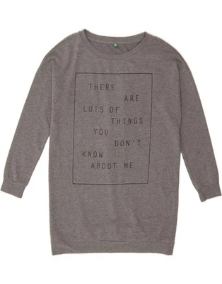 BENETTON Womens Longline Graphic Sweatshirt Jumper UK 16 Large Grey AF09 - Image 1 of 3