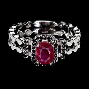 Sommer 925 Silberring Oval Rubin 7x5mm Spinell Natur Edelstein Schmuck Größe 9 - Bild 1 von 13