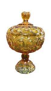 Vintage LE Smith Amber Moon and Stars Glass Pedestal Compote/Candy Dish - Picture 1 of 8