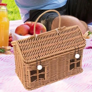 Gift Wrapping Basket Woven Rattan Basket with Lid Rustic Artwork Shelf Organizer - Picture 1 of 6