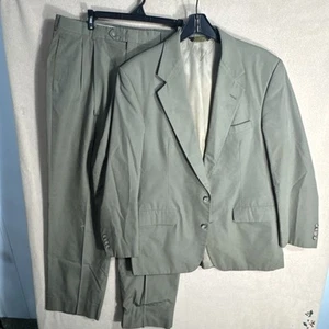 Vintage Haspel 42L Slim 2 Piece Suit 35x21 Retro Canvas Olive Taupe 2 Button - Picture 1 of 21