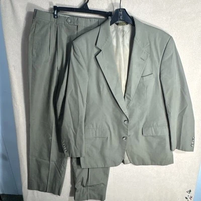 Vintage Haspel 42L Slim 2 Piece Suit 35x21 Retro Canvas Olive Taupe 2 Button - Image 1 of 4