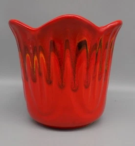Fioriera tulipano rosso fiamma ceramica California smalto a goccia MCM USA anni 60 vaso 6" - Foto 1 di 6