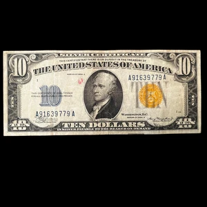 Series 1934A Ten Dollar $10 US Silver Certificate North Africa Note Yellow Seal - Picture 1 of 3