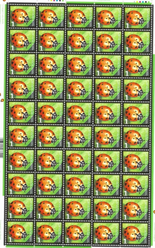 Folha canadense de 50 selos MNH de insetos benificais 1 centavo - Imagem 1 de 1