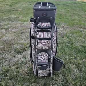 Hunter Tango Red White Zebra Print Cart 14 Way Golf Bag 10 Pocket Cup Umbrella - Picture 1 of 6
