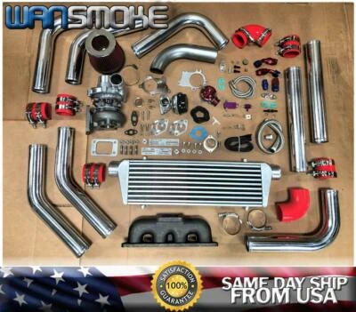 Red 92-01 Honda Prelude H22A1 H22A4 H22A5 T3 .63 Turbo Kit Manifold Intercooler - Image 1 of 4