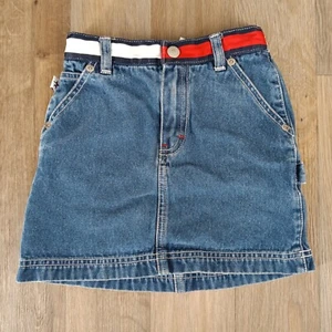 Tommy Hilfiger Vintage Denim Skirt Girls Size 5 Carpenter Pockets Red White Blue - Picture 1 of 7
