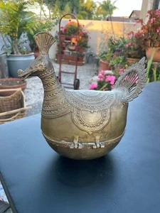 Indo-Islamic Dhokra Copper Betel Nut Peacock Lidded Box Antique Original  1800’s - Picture 1 of 7