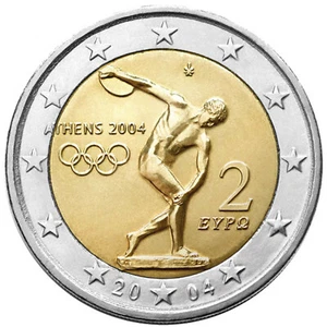 GREECE 2004. 2 EURO OLYMPIC GAMES COIN. THE DISCOVOLUS OF MYRON. UNC! - Picture 1 of 3