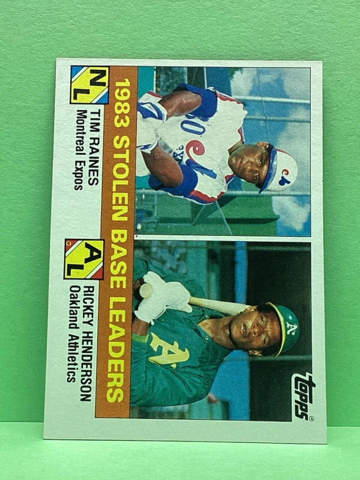 Tim Raines Rickey Henderson 1984 Topps stolen base leaders baseball card - Image 1 of 1