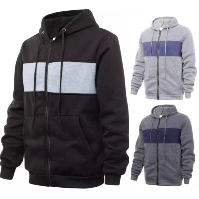 Mens Zip Up Hoody Plain Hoodie Zipper Sports Jumper Hooded Coat Warm Jacket L - Image 1 of 4