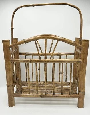 Vintage MCM Bamboo Magazine Storage Rack Faux Tortoise Shell Boho Chic - Image 1 of 4
