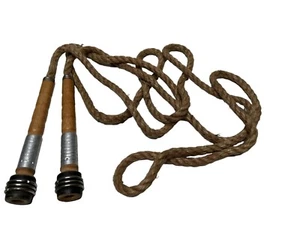 Vintage Holzklöppel mit Metallgriff geflochtenes Springseil - Bild 1 von 4
