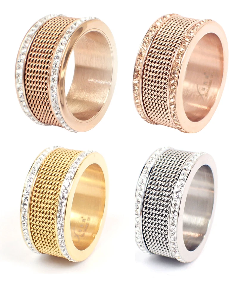 Edelstahlring Damen Ring 11mm breit rosegold silber gold Zirconia Steinen Brand - Bild 1 von 1