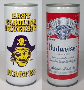 Lata de cerveza Budweiser East Carolina University Pirates 16 oz vacía push top - Imagen 1 de 8