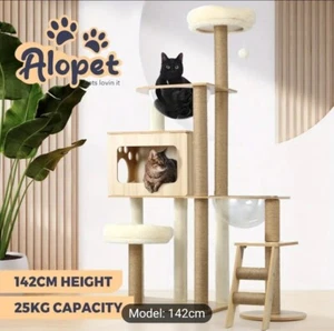 142cm Cat Tree Tower Scratching Post Scratcher Cats Condo House Bed Wood - Picture 1 of 9