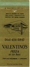 Valentino's Pizza, Restaurant, Fine Italian Food Lasagne Vintage Matchbook Cover