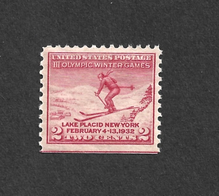 US STAMP 716 SKI JUMPER 2 CENT RED MINT NH OG SINGLE  STRAIGHT EDGE FREE SHIP - Image 1 of 1