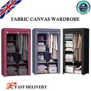 Wardrobe With Hanging Rail Shelving Clothes Storage Large Cupboard Fabric Canvas - Picture 1 of 20