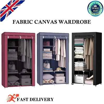 Wardrobe With Hanging Rail Shelving Clothes Storage Large Cupboard Fabric Canvas - Image 1 of 4
