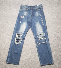 Rue21 Mens Supreme Flex Straight Jeans Blue Denim Ripped Loose 34x32 New
