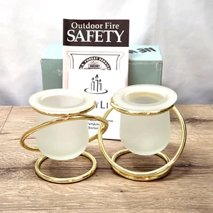 PartyLite Gemini Interlocking Gold Rings With Frosted Votive Candleholders P7106 - Picture 1 of 9