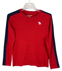 Abercrombie Shirt Kids 11/12 Red & Navy Long Sleeve Crew Neck Stretch - Picture 1 of 8