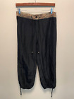 Vintage Parachute Pants Womens L Black Nylon Embroidered Drawstring Jogger 90S