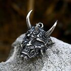 Mens Punk Silver Japanese Hannya Mask Pendant Necklace Stainless Steel Chain 24&quot;