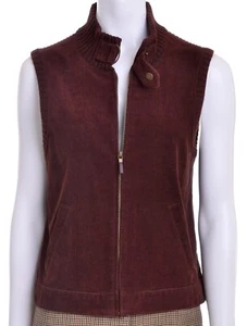 Lauren Ralph Lauren Corduroy Zip Up Vest w Pockets Mahogany Brown Petites PP - Picture 1 of 8