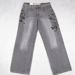 ECKO UNLTD Denim Men’s 34 (32) x 29 Jeans Rhinestones Baggy Fit Black Denim Y2K - Picture 1 of 16