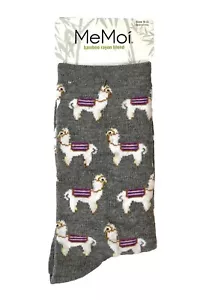 MeMoi Llamas Bamboo Crew Socks Novelty Women’s Heather Gray Sock Size 9-11 NWT - Picture 1 of 5