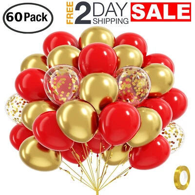 AWENZTECH 60 Globos Rojos y Dorados Metalicos 12 Inch Decoracion Para San Valentín Mujer