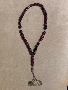 Syrisch Islamische Gebetsperlen 33 Tasbih Oval Bordeaux Burgund mit Metallquasten - Bild 1 von 3