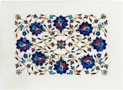  Bandeja de mármol arte floral incrustación piedras semipreciosas trabajo decoración del hogar regalos Foto 1 de 4