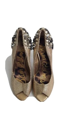 SAM EDELMAN LORISSA Womens Studded / Spiked Gold Leather High Heels Shoes Sz 6M - Image 1 of 4